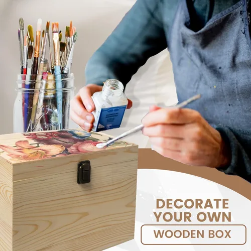 Miniatura 6 de Caja de madera sin terminar de 10 x 7 x 7 pulgadas con tapa con bisagras y cierre frontal para bricolaje, proyectos de arte, manualidades, recuerdos