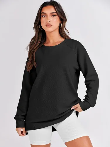 Miniatura 2 de Caracilia Sudaderas de gran tamaño para mujer, manga larga, cuello redondo, túnica con cremallera lateral, ropa de invierno de moda 2023