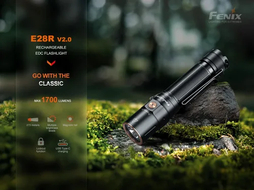 Miniatura 5 de Fenix E28R V2.0 linterna EDC, 1700 lúmenes USB-C recargable compacta de bolsillo con cola magnética