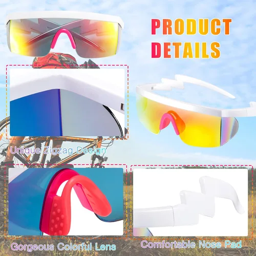 Miniatura 3 de 3 pares de gafas de sol retro semi sin montura de los años 80 y 90 con zigzag lentes transparentes de color arcoíris para hombres y mujeres