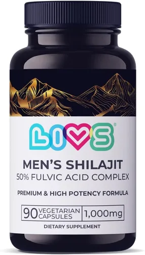 LIVS Cápsulas puras de Shilajit del Himalaya para hombres, 1000 mg por porción con 50% de ácido fúlvico y más de 85 minerales traza, energía,