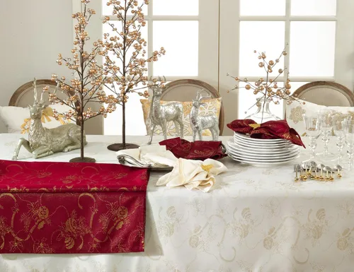 Miniatura 3 de Fennco Styles Royal De Noel - Camino de mesa jacquard con diseño navideño de 16 pulgadas de ancho x 36 pulgadas de largo, rojo