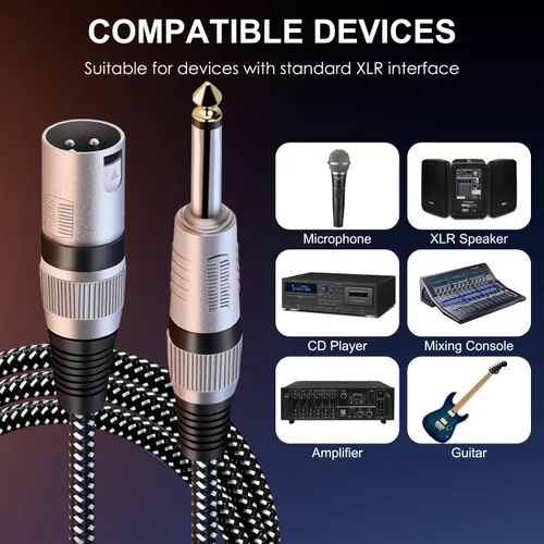 Miniatura 6 de XLR macho a cable TS de 1/4 pulgada de 3 pies, cable de micrófono de interconexión desequilibrado de 6,35 mm de un cuarto de pulgada, conductores