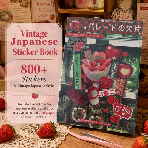 Miniatura 2 de Tmtains 45 hojas de calcomanías japonesas para álbumes de recortes, suministros de diario basura Heisei, más de 800 piezas de calcomanías coreanas