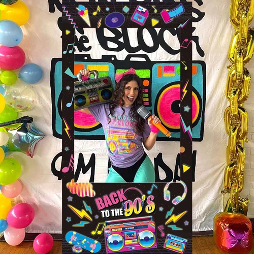 Miniatura 3 de Decoraciones para fiestas de los años 90, accesorios para cabina de fotos, marco de fiesta temática de los años 90 y accesorios para fotos, telón