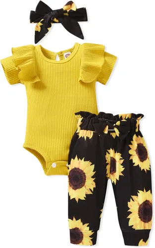 Miniatura 116 de fioukiay Conjunto de ropa de verano para bebés y niñas recién nacidas prematuros, mameluco, pantalones, diadema, conjunto de ropa para el verano