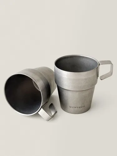 Miniatura 4 de WENSHUO Taza al aire libre,Taza de camping pequeña con aislamiento de doble pared,Acero inoxidable Vintage,11 fl oz (11.0 fl oz)