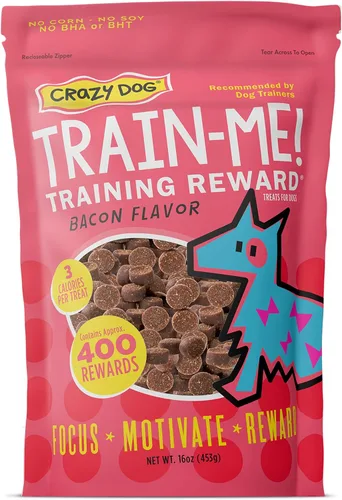 Crazy Dog Train-Me! Training Treats - Bolsa de 16 onzas, sabor a tocino, con 400 golosinas por bolsa, recomendada por Dog Trainers