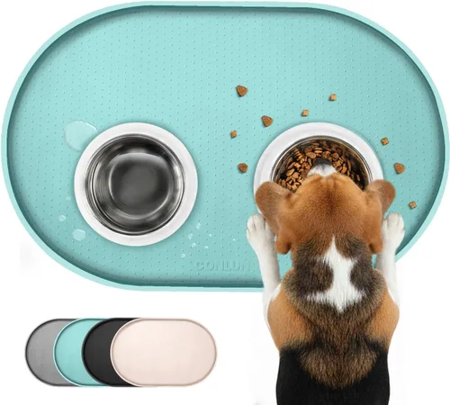 Conlun Tapete de comida para perros, bordes elevados de 1/2 pulgada, tapete de alimentación para gatos para contención de derrames, tapete de