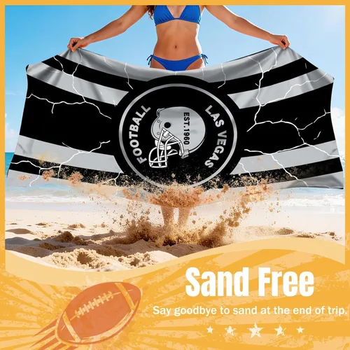 Miniatura 3 de Football Fan Thin Lightweight Microfiber Beach Towel Las Vegas City Themed Large Absorbent Oversized Towels Men Women Stuff Raiders Team Dad Husband