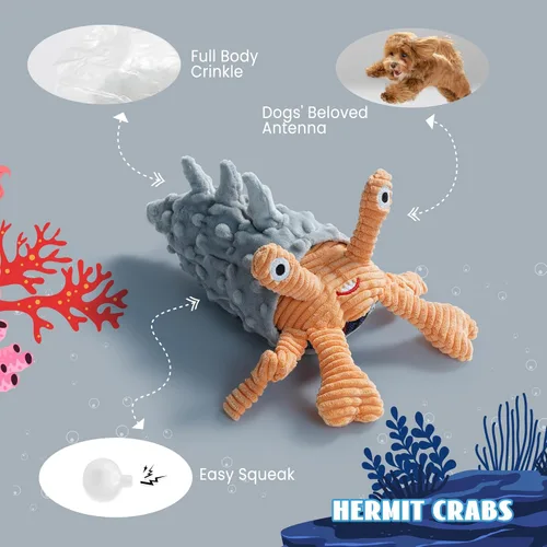 Miniatura 3 de Nocciola Juguete de pulpo chirriante arrugado para perros, juguetes de cuerda interactiva de peluche con temática oceánica para perros pequeños