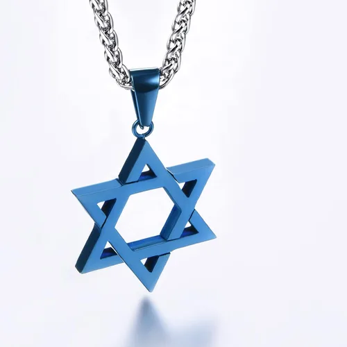 Miniatura 70 de U7 - Collar con Estrella de David para hombres y mujeres, dije hexagonal de acero inoxidable con cruz/piedra de rubí/collares clásicos judíos