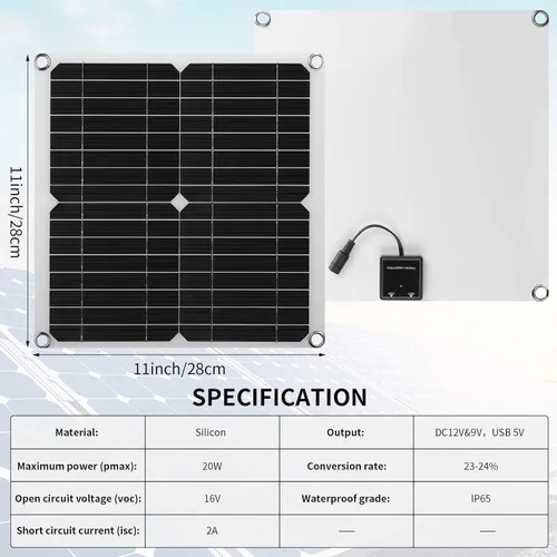 Miniatura 3 de Riakrum Kit de ventilador de escape de panel solar de 20 W y 16 V, USB, portátil, alimentado por energía solar, ventilador de verano al aire libre