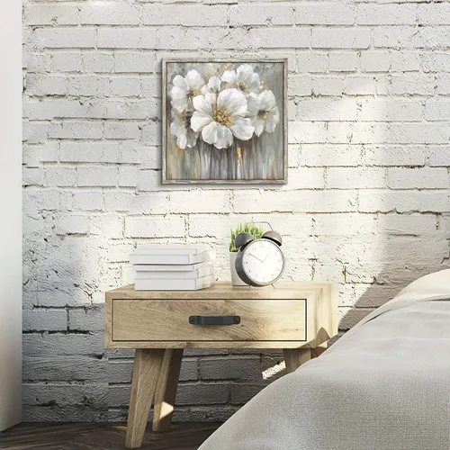 Miniatura 5 de Imágenes florales de madera enmarcadas: arte de pared de lirio blanco botánico con pinturas de lámina dorada sobre tablón de madera para dormitorio
