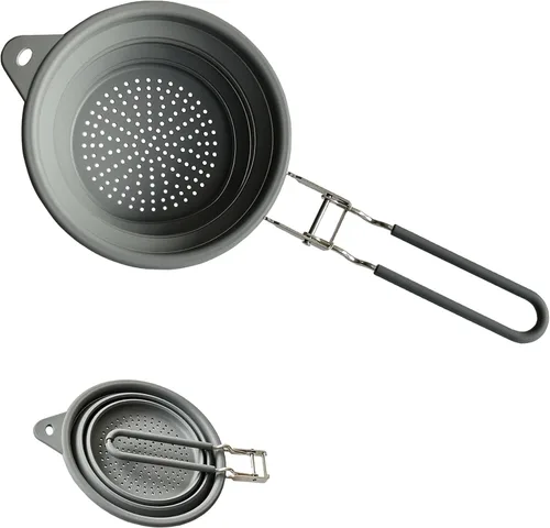 Colador plegable de silicona con asa, colador de silicona para ahorrar espacio en la cocina del hogar/RV, drenaje de alimentos, verduras, frutas Gris
