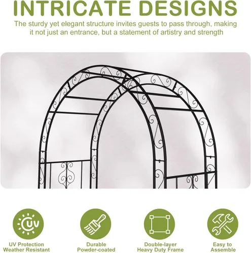 Miniatura 4 de Outvita - Arco de jardín de 7 pies con puerta de entrada, enrejado de metal resistente, marco decorativo con estacas de tierra para ceremonia