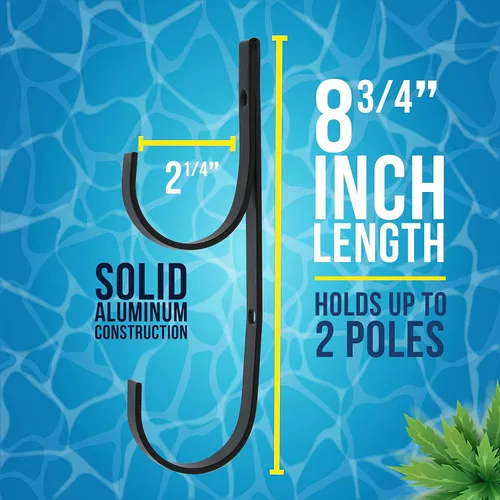 Miniatura 3 de U.S. Pool Supply Colgador de Pértiga para Piscina - 2 Ganchos de Aluminio Negro para Pértiga de Piscina - Gancho de Valla para Equipos de Redes
