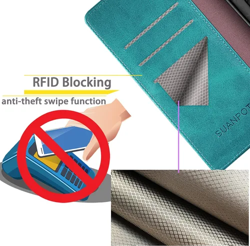 Miniatura 2 de SUANPOT Funda tipo cartera para Motorola Moto Edge 5G UW/Edge 2021 con bloqueo RFID, soporte para tarjetas de crédito, funda de piel sintética