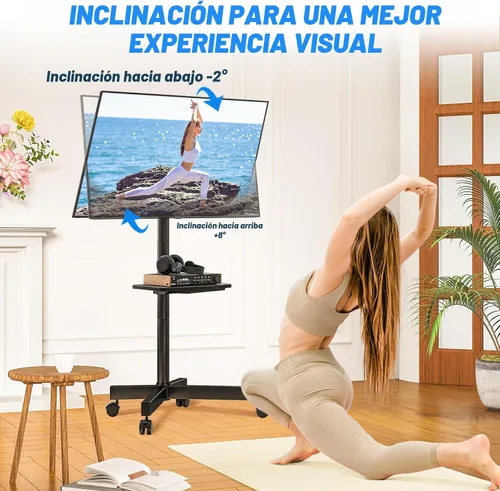 Miniatura 4 de Rfiver Carrito de TV móvil para televisores de pantalla plana LCD LED de 23 a 60 pulgadas de hasta 88 libras, altura ajustable, estante rodante