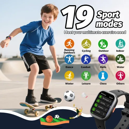 Miniatura 4 de Heroange - Reloj inteligente para niños y niñas, resistente al agua IP68, reloj de seguimiento de fitness para niños con pantalla de 1.83", monitor