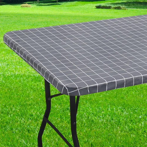 Miniatura 25 de Mantel redondo de vinilo de 36 a 44 pulgadas, mantel elástico impermeable con reverso de franela, mantel de plástico para picnic, campamento, al Café