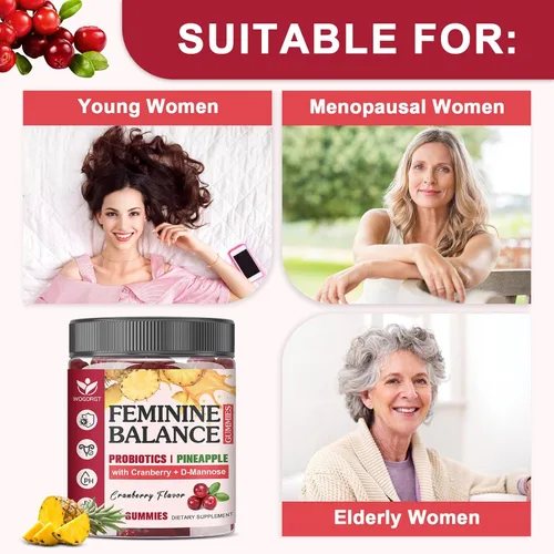 Miniatura 5 de Gomitas de equilibrio femenino para mujer, salud vaginal, apoyo al equilibrio del pH, gomitas probióticas de piña para mujeres con extracto