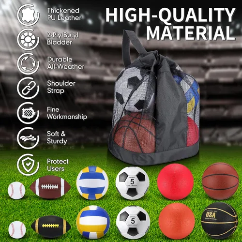 Miniatura 3 de Deekin Juego de 12 pelotas deportivas surtidas para jóvenes y adultos, tamaño oficial, baloncesto, fútbol, voleibol, fútbol, béisbol, pelota