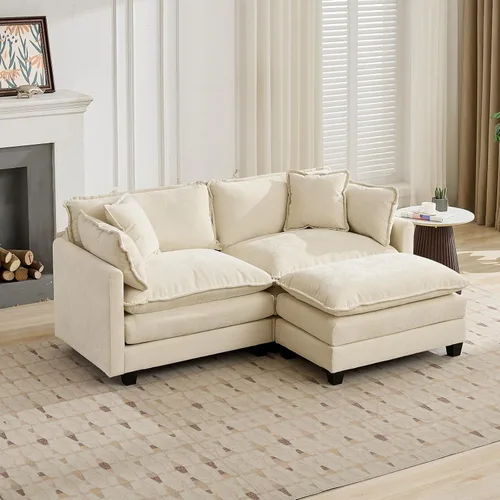 Miniatura 74 de Sofá modular negro de 111.5 pulgadas, sofás seccionales grandes de 3 plazas para sala de estar, sofá nube de tela de felpilla de gran