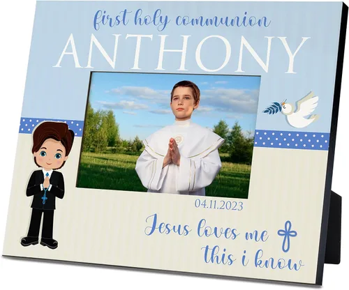 Miniatura 11 de Regalos de primera comunión para niños y niñas, marco de fotos personalizado de la primera comunión con nombre y fecha, 2 orientaciones para fotos