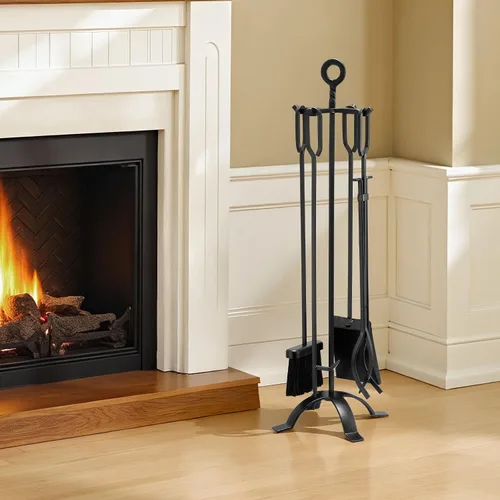 Miniatura 8 de VEVOR Cubo de ceniza, 4 piezas con tapa, pala, escoba y guantes, cubo de carbón de metal para chimenea y lata de cenizas, 4 galones de gran