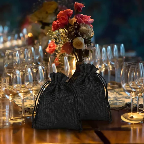 Miniatura 7 de 50 bolsas de regalo de arpillera con cordón de 2.7 x 3.5 pulgadas, bolsas de yute para joyas, bolsas de lino, Halloween, bodas, fiestas, bolsas