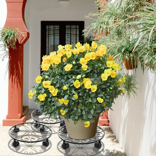 Miniatura 8 de Paquete de 6 soportes de metal para plantas con ruedas de 12 pulgadas con ruedas, soporte de hierro forjado resistente, rodillos para plantas