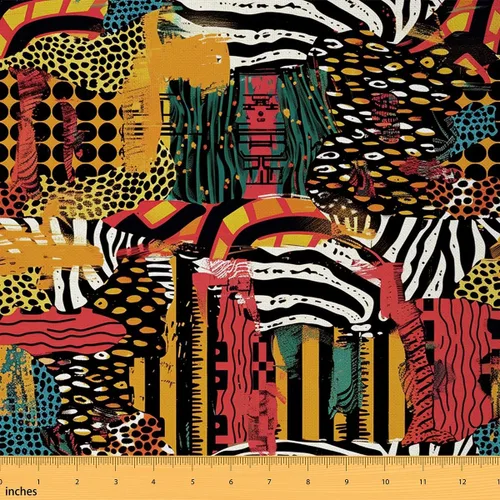 Miniatura 18 de Tela con Patrón Africano Mexicano por Yarda, Arte Abstracto Étnico Tribal Decoración Exterior, Estilo Azteca Estilo Moderno, Tela Exótica para Multi