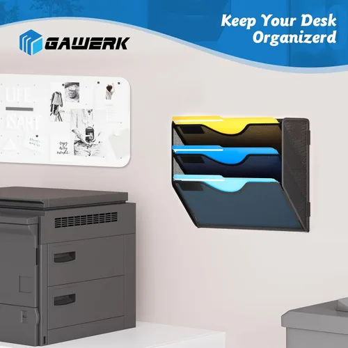 Miniatura 6 de Gawerk Organizador de archivos de pared colgante de 3 niveles, organizador de papel de correo de malla para colgar carpetas de archivos para oficina