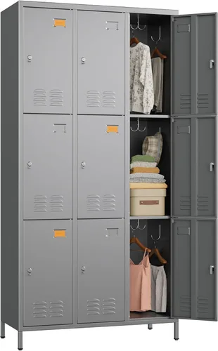 Miniatura 11 de SUPEER Casillero de Almacenamiento de Metal con 9 Puertas y 27 Ganchos, Casilleros de Metal para Empleados con Cerradura para Escuela, Garaje