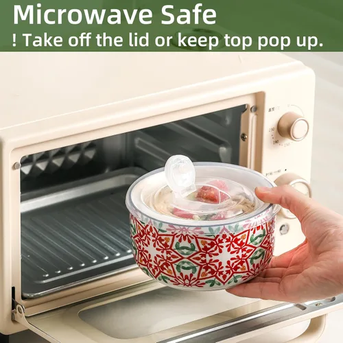 Miniatura 2 de Cuenco de cerámica con tapa, apto para microondas, juego de 4 Food Storage Containers for Soup, Meal Prep, Cereal, Salad Leftovers - Picnic