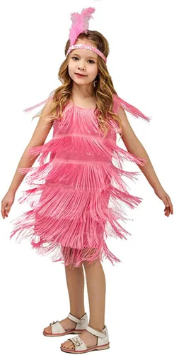 sawakaka Vestido de baile latino con borlas de lentejuelas para niñas, vestido de patinaje artístico, ropa de baile con guantes y pantalones cortos