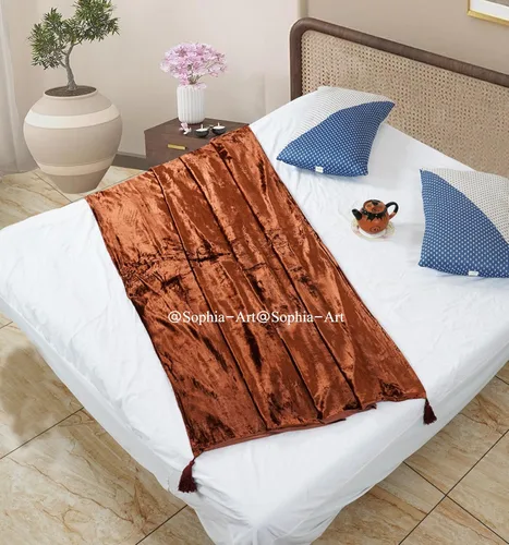 Miniatura 25 de Sophia-Art Manta de terciopelo triturado de lujo con borlas, para sofá o cama, manta suave, bohemia y cálida, acogedora, felpa ligera