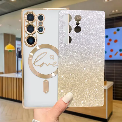 Miniatura 259 de ZONRW - Funda para Samsung Galaxy S22 Ultra magnética, para mujeres y niñas, cubierta trasera suave, lujosa, con corazón de amor, bling, degradado