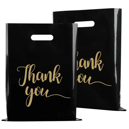 Miniatura 12 de Paquete de 100 Bolsas de Compras Negras de Agradecimiento para Pequeñas Empresas - 9"x12" Extra Gruesas 2.36 Mil Bolsas de Agradecimiento de Negro