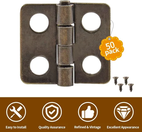 Miniatura 5 de 50 bisagras mini, bronce antiguo de 0.512 x 0.472 in, chapado en cobre, miniatura, retro, hierro, bisagras de montaje en superficie con tornillos