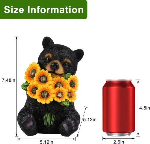 Miniatura 2 de Luces solares de jardín para exteriores, estatuas de oso negro con girasoles, decoración de escultura, regalos de madre para mujeres, hombres