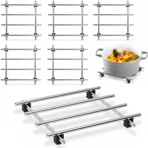 Miniatura 11 de Juego de 2 salvamanteles de metal para platos calientes, juego de salvamanteles de acero inoxidable, 7 x 7 pulgadas, resistente al calor y al óxido