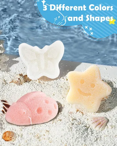 Miniatura 6 de MoHern Konjac - Esponja de baño para bebé, 3 piezas de formas naturales lindas, esponjas de baño para bebés, tiempo de baño de niños pequeños, a