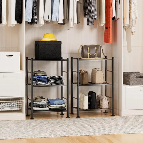 Miniatura 2 de BolDuck Estante organizador de estantes de 3 niveles, estantería de metal con patas niveladoras ajustables, estantes de almacenamiento que ahorran