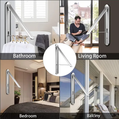 Miniatura 8 de Tendedero plegable para interiores y exteriores, universal, montado en la pared, estante de secado retráctil para ropa para lavandería, organización