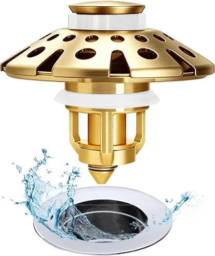 AzWzz Colador de drenaje para lavabo de baño, tapón desplegable 3 en 1 con tapa captador de pelo, universal para desagüe de fregadero de 1.06 a 1.6