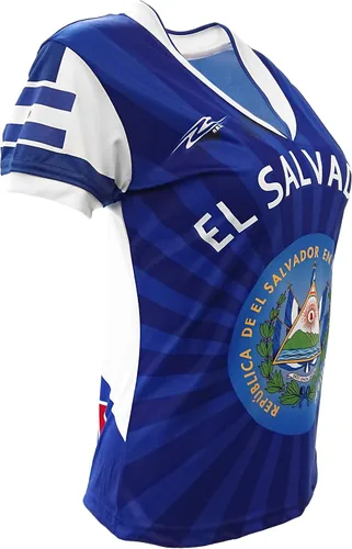 Miniatura 2 de El Salvador y Estados Unidos Jersey Arza Diseño para Mujer_Cuello en V_100% Poliéster_Nuevo