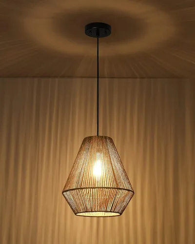 Miniatura 5 de ELYONA Lámparas colgantes tejidas modernas boho lámpara colgante con pantalla de canasta de ratán tejida a mano de 12", luminarias colgantes