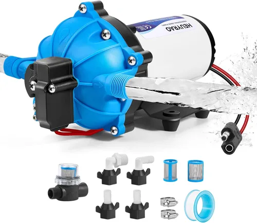 Miniatura 11 de Heuyrao Bomba de agua para caravana de 12 V CC, silenciosa, 4.0 GPM 45 PSI, diafragma autocebante de 3 cámaras, bomba de presión de agua dulce